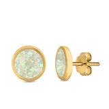 Bezel Round Stud Earrings Created Opal 925 Sterling Silver (10mm)