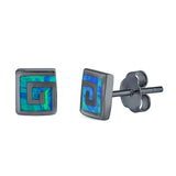 Square Spiral Swirl Stud Earrings Created Opal 925 Sterling Silver (7mm)