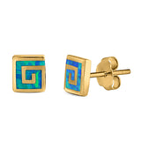 Square Spiral Swirl Stud Earrings Created Opal 925 Sterling Silver (7mm)