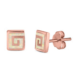 Square Spiral Swirl Stud Earrings Created Opal 925 Sterling Silver (7mm)