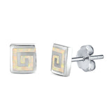 Square Spiral Swirl Stud Earrings Created Opal 925 Sterling Silver (7mm)