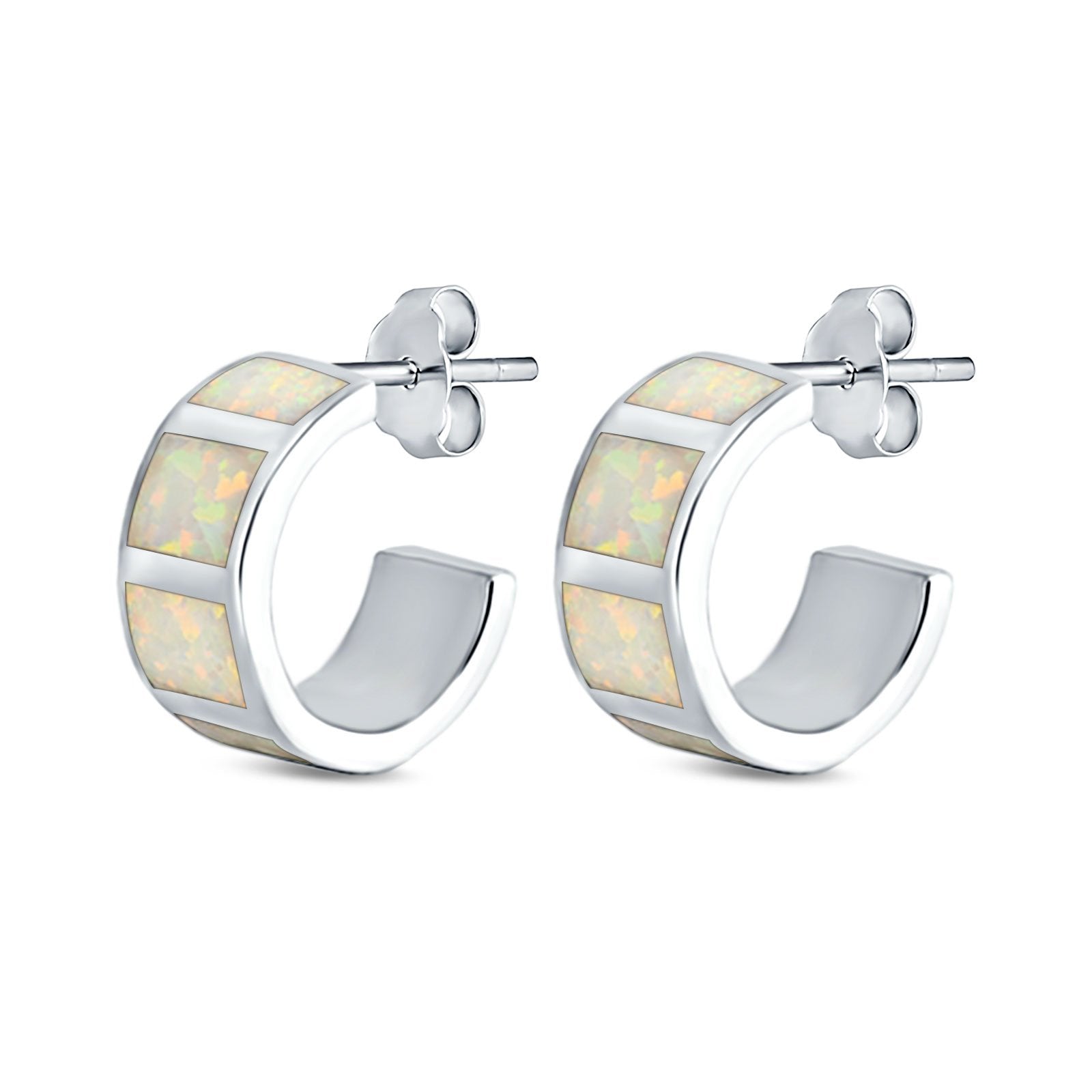 Created Opal Stud Earrings 925 Sterling Silver (15mm)