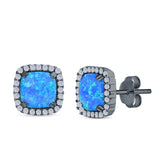 Halo Cushion Created Opal Round CZ Stud Earrings 925 Sterling Silver (11mm)