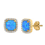 Halo Cushion Created Opal Round CZ Stud Earrings 925 Sterling Silver (11mm)