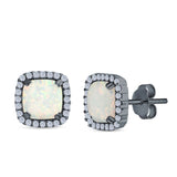 Halo Cushion Created Opal Round CZ Stud Earrings 925 Sterling Silver (11mm)