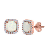 Halo Cushion Created Opal Round CZ Stud Earrings 925 Sterling Silver (11mm)