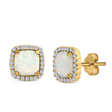 Halo Cushion Created Opal Round CZ Stud Earrings 925 Sterling Silver (11mm)