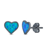 Heart Stud Earrings Created Opal 925 Sterling Silver (8mm)