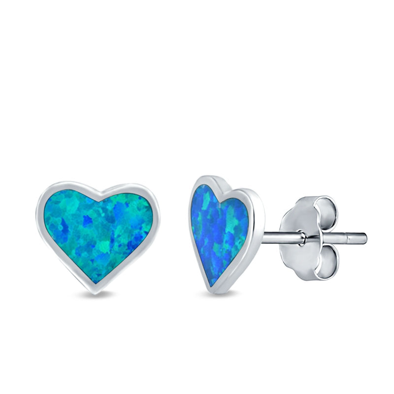 Heart Stud Earrings Created Opal 925 Sterling Silver (8mm)