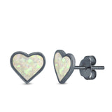 Heart Stud Earrings Created Opal 925 Sterling Silver (8mm)