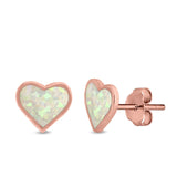 Heart Stud Earrings Created Opal 925 Sterling Silver (8mm)
