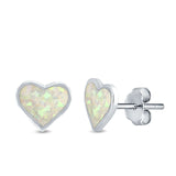 Heart Stud Earrings Created Opal 925 Sterling Silver (8mm)