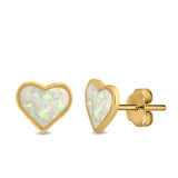Heart Stud Earrings Created Opal 925 Sterling Silver (8mm)