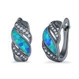 Stud Earrings Created Opal Round Simulated CZ 925 Sterling Silver(14mm)