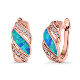Stud Earrings Created Opal Round Simulated CZ 925 Sterling Silver(14mm)