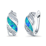 Stud Earrings Created Opal Round Simulated CZ 925 Sterling Silver(14mm)