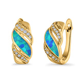 Stud Earrings Created Opal Round Simulated CZ 925 Sterling Silver(14mm)