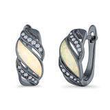 Stud Earrings Created Opal Round Simulated CZ 925 Sterling Silver(14mm)