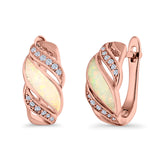 Stud Earrings Created Opal Round Simulated CZ 925 Sterling Silver(14mm)