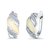 Stud Earrings Created Opal Round Simulated CZ 925 Sterling Silver(14mm)