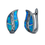 Leaf Stud Earrings Created Opal 925 Sterling Silver (17mm)