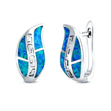 Leaf Stud Earrings Created Opal 925 Sterling Silver (17mm)