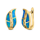 Leaf Stud Earrings Created Opal 925 Sterling Silver (17mm)