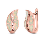 Leaf Stud Earrings Created Opal 925 Sterling Silver (17mm)