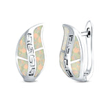 Leaf Stud Earrings Created Opal 925 Sterling Silver (17mm)