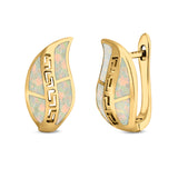 Leaf Stud Earrings Created Opal 925 Sterling Silver (17mm)