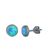 Round Stud Earrings Lab Created Opal 925 Sterling Silver (5mm)