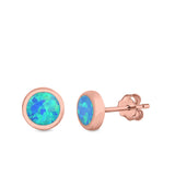 Round Stud Earrings Lab Created Opal 925 Sterling Silver (5mm)