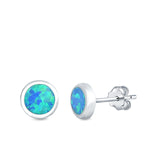 Round Stud Earrings Lab Created Opal 925 Sterling Silver (5mm)