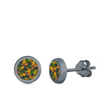 Round Stud Earrings Lab Created Opal 925 Sterling Silver (5mm)