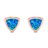 Triangle Stud Earring Created Opal Solid 925 Sterling Silver (7mm)