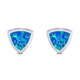 Triangle Stud Earring Created Opal Solid 925 Sterling Silver (7mm)