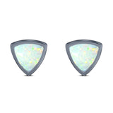 Triangle Stud Earring Created Opal Solid 925 Sterling Silver (7mm)