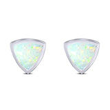 Triangle Stud Earring Created Opal Solid 925 Sterling Silver (7mm)