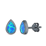 Teardrop Bezel Solitaire Pear Stud Earrings Lab Created Opal 925 Sterling Silver (7mm)