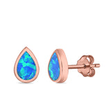 Teardrop Bezel Solitaire Pear Stud Earrings Lab Created Opal 925 Sterling Silver (7mm)