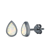 Teardrop Bezel Solitaire Pear Stud Earrings Lab Created Opal 925 Sterling Silver (7mm)