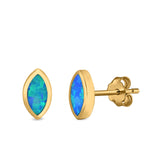 Marquise Stud Earrings Lab Created Opal 925 Sterling Silver (7mm)