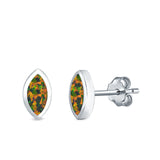 Marquise Stud Earrings Lab Created Opal 925 Sterling Silver (7mm)