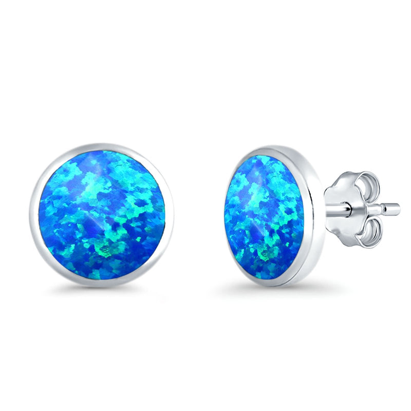 Half Ball Round Stud Earrings Lab Created Opal 925 Sterling Silver (12mm)