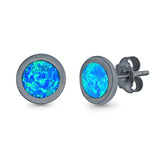 Round Stud Earrings Lab Created Opal 925 Sterling Silver (7mm)