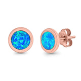 Round Stud Earrings Lab Created Opal 925 Sterling Silver (7mm)