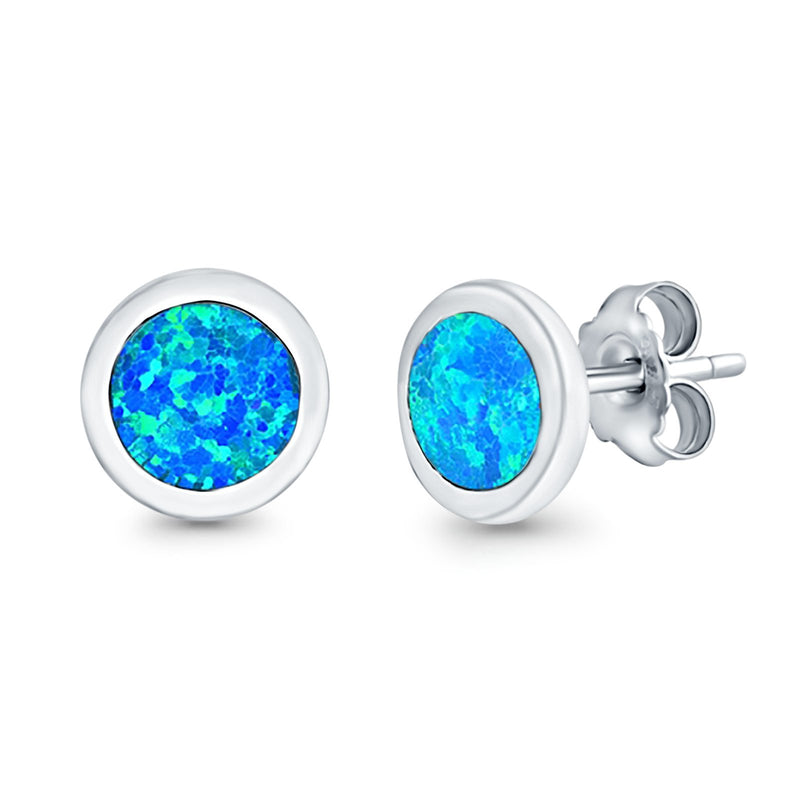 Round Stud Earrings Lab Created Opal 925 Sterling Silver (7mm)