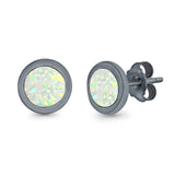 Round Stud Earrings Lab Created Opal 925 Sterling Silver (7mm)