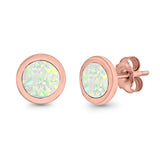 Round Stud Earrings Lab Created Opal 925 Sterling Silver (7mm)