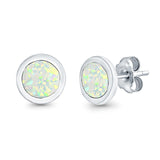 Round Stud Earrings Lab Created Opal 925 Sterling Silver (7mm)